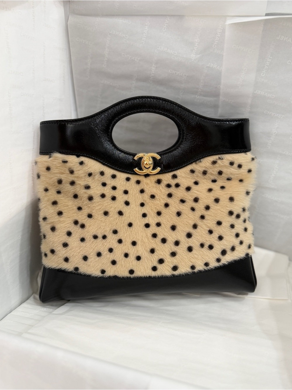 CHANEL 31 Mini Fur Bag in Leopard Dalmatian print